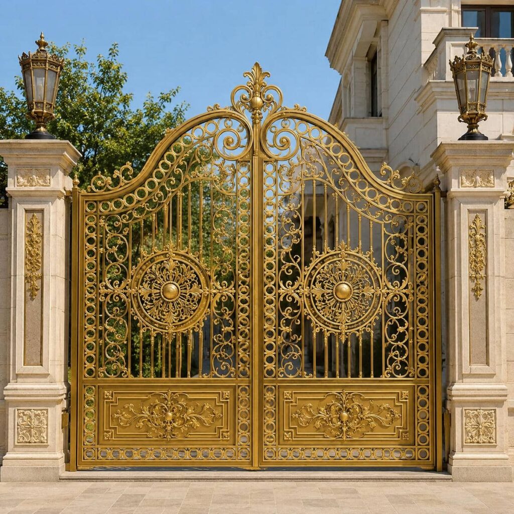 طرح کلاسیک درب مشکی طلایی برای حیاط