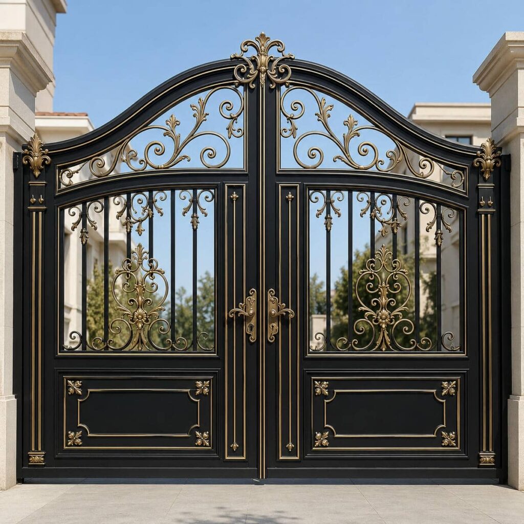 سفارش درب پارکینگ مشکی طلایی با طراحی اختصاصی