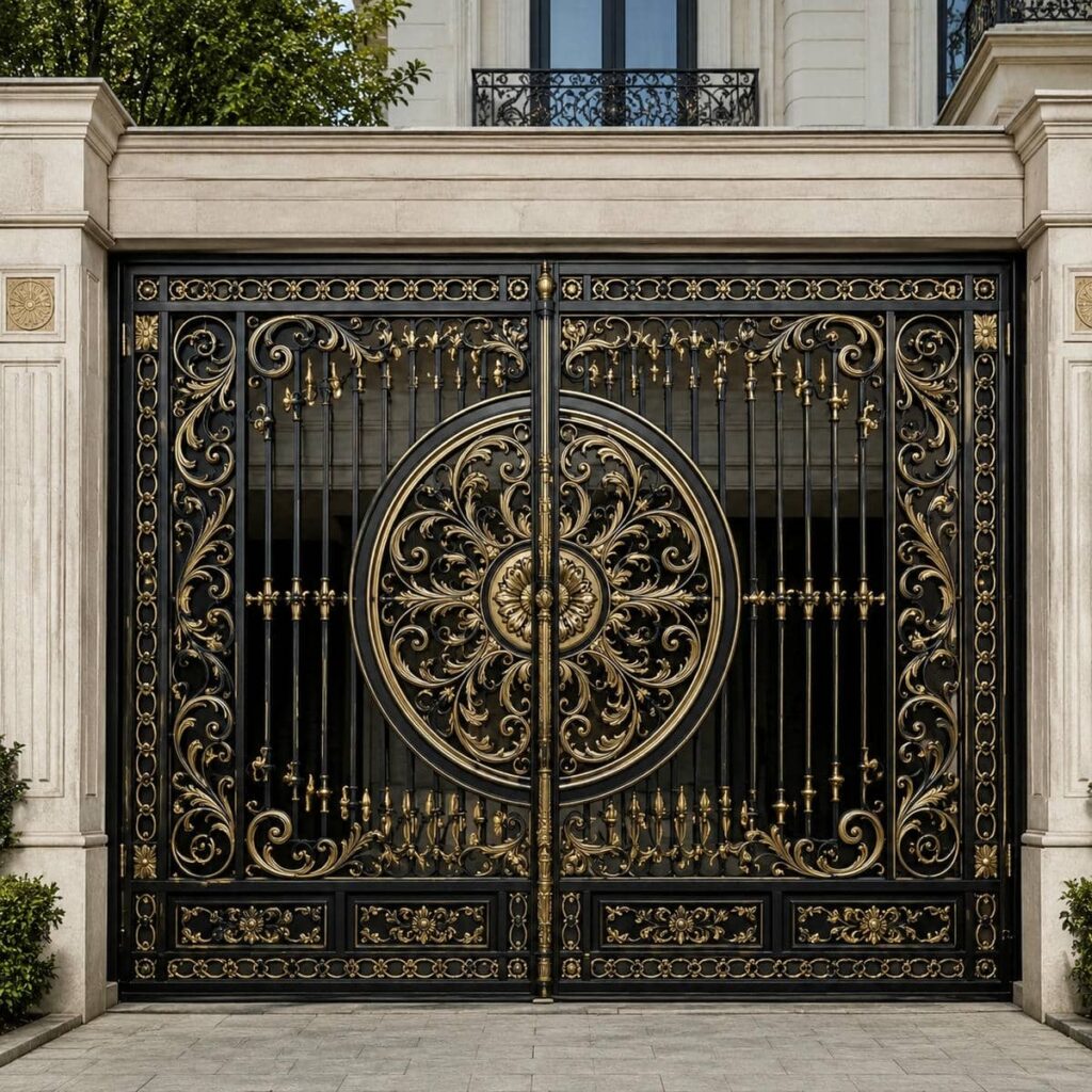 تولید درب آهنی حیاط طرح مدرن قاب نامتقارن تولید درب آهنی حیاط طرح مدرن قاب نامتقارن