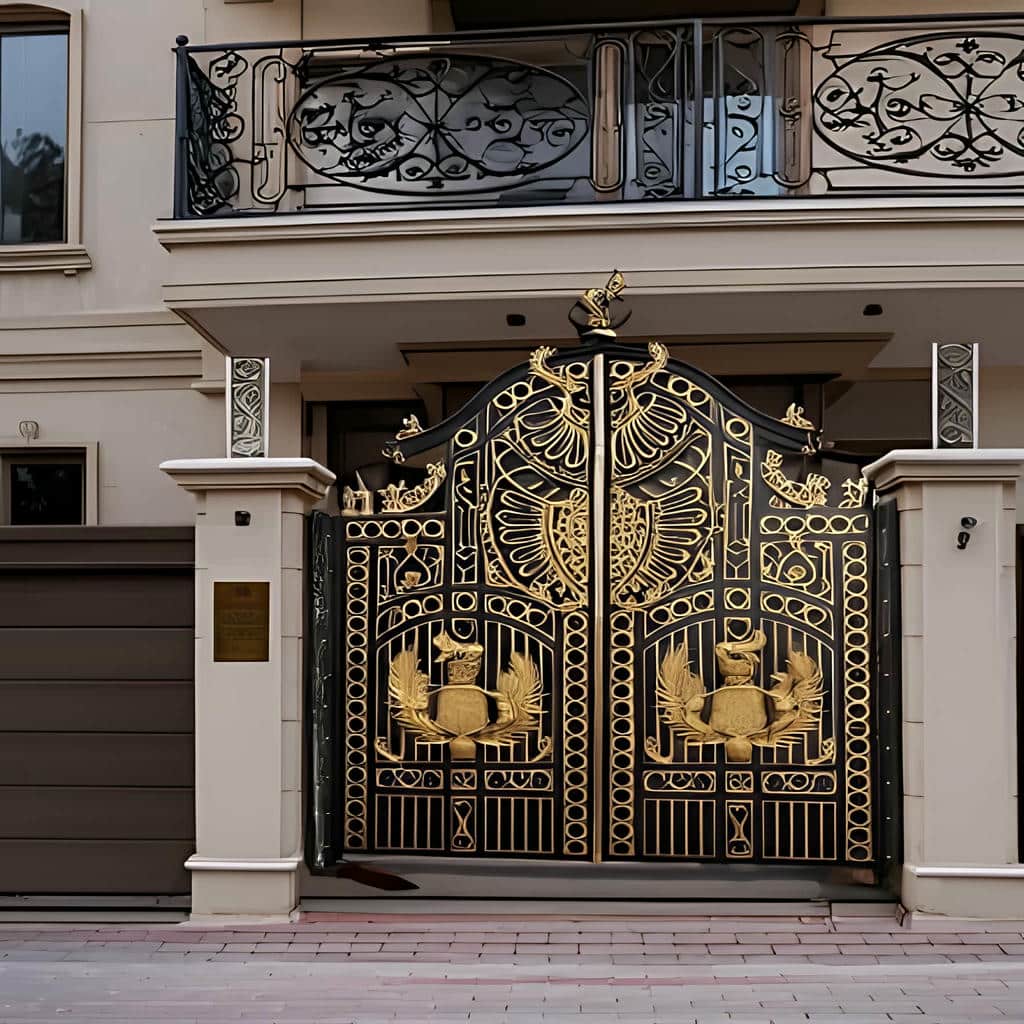 اجرای درب ویلایی فرفورژه نمای رومی با بازشوی دو لنگه اجرای درب ویلایی فرفورژه نمای رومی با بازشوی دو لنگه